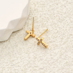 Zircon Cross Stud Earrings Retro Copper Jewelry Gift