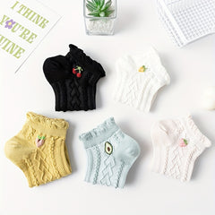 5 Pairs Fruit Print Ruffle Socks for Women