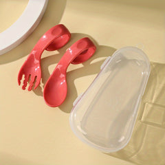 Kids Training Spoon Curved Handle Fork Spoon Set with Storage Box