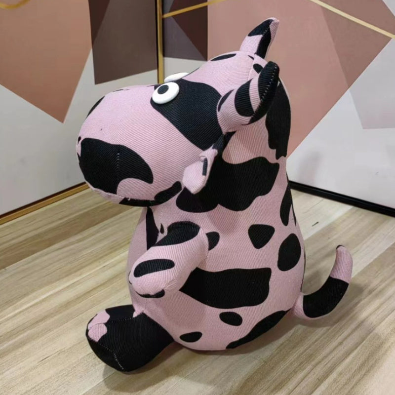 Colorful Cow Plush Toy Soft Polyester Cartoon Animal with Pink Spots