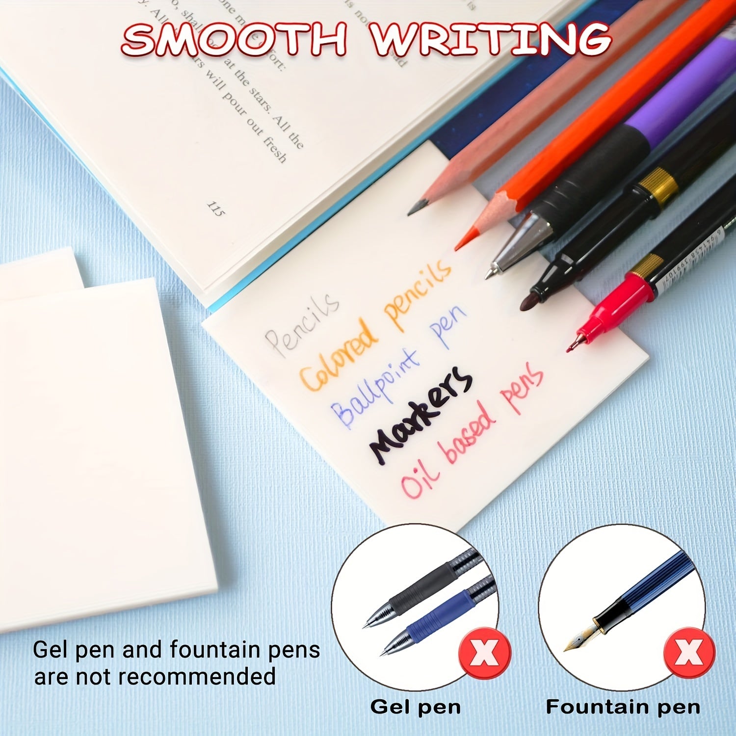 200 Sheets Transparent Sticky Note Square Student Note Sticker Strong Sticky
