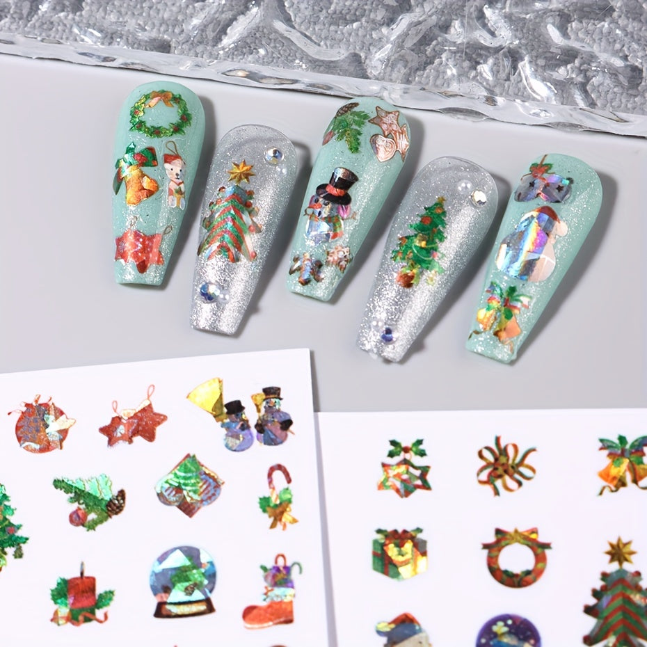 3D Christmas Nail Art Sticker Green Christmas Tree Self Adhesive Sliders
