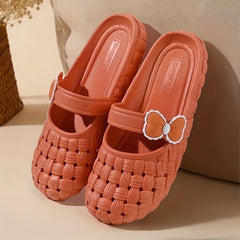 Women's Bowknot Decor Clogs Closed Toe Slip On Shoes
