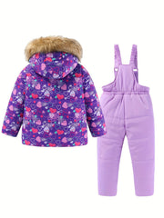Girls Skiing Outfits Zip Front Hooded Coat Overalls