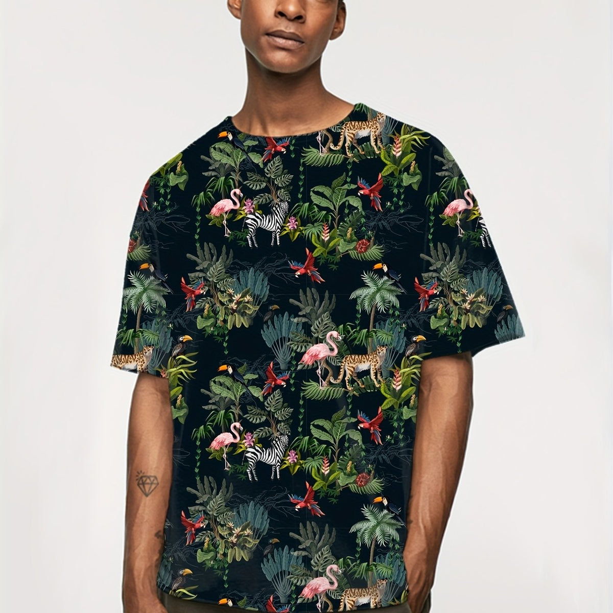 Hawaii Tropical Leaf And Flamingo Full Print Tshirts Men's