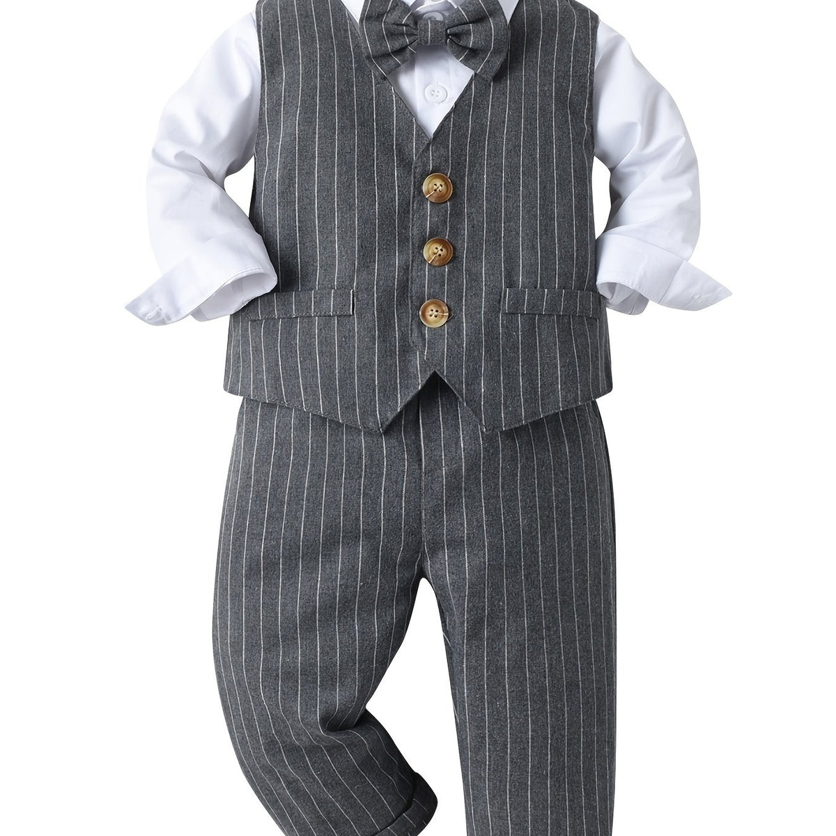 Infant Boys 3pcs Gentleman Suit Shirt Pants Vest With Bow