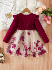 Kid Girl Butterfly Embroidery Tulle Ruffle Sleeve Dress