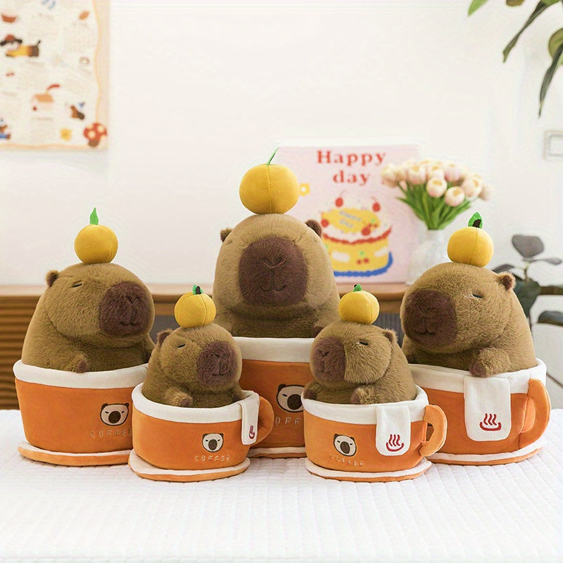 2pcs Capybara Plush Toy Set Office Decor Removable from Cup