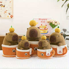 2pcs Capybara Plush Toy Set Office Decor Removable from Cup