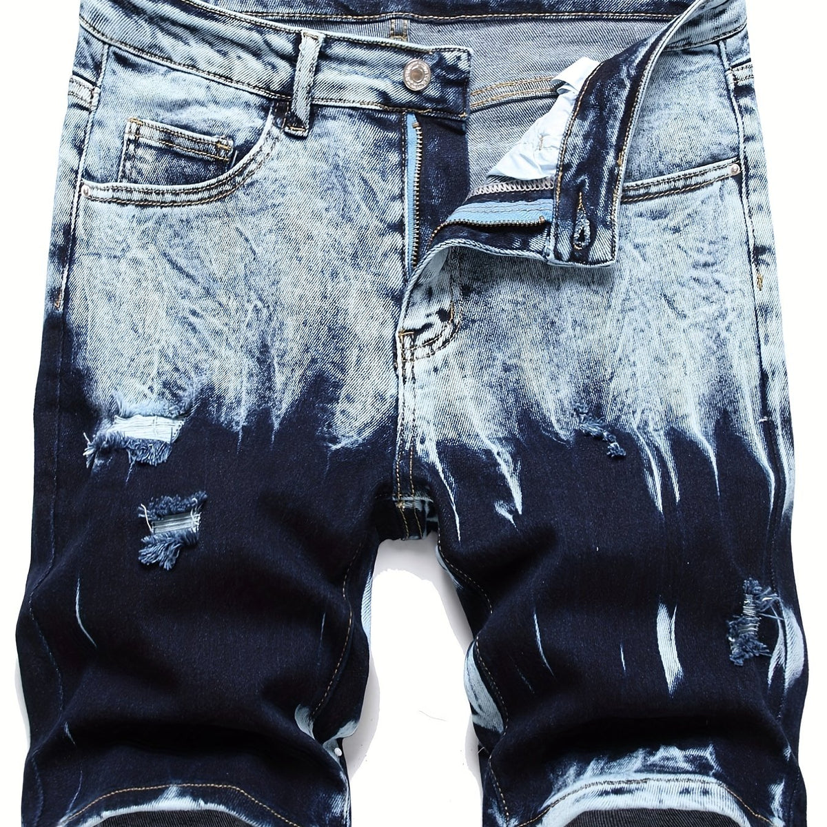 Slim Fit Ripped Denim Shorts Men's High Stretch Distressed D
