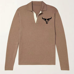 Bull Pattern Knit Polo Shirt Men's Casual Lapel Pullover Sweater