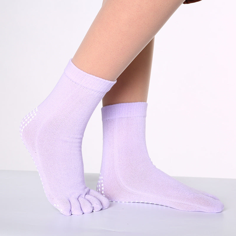 Rainbow Non-slip Yoga Socks Cozy 5 Toes Knitted Calf Crew Socks