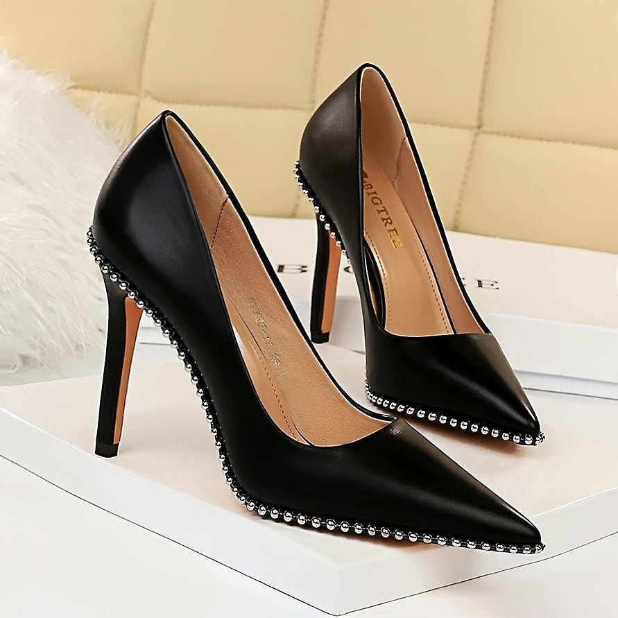 Women's Stiletto High Heels Sexy Pointed PU Leather Shallow Mouth Pumps