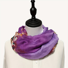 Vintage Purple Flower Print Scarf Gradient Warm Shawl Women Windproof Head Wrap