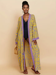  Fluid Print Long Sleeve Cover Up