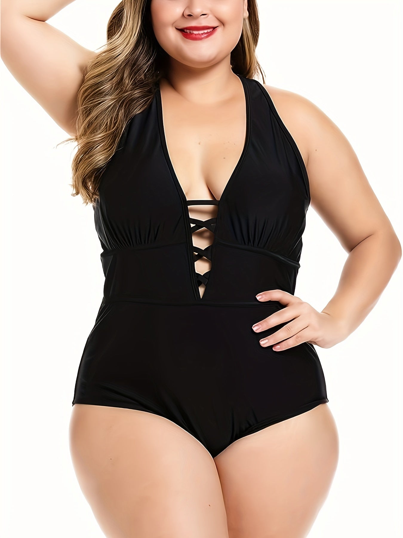  Floral Print Deep V Neck Crisscross Back One Piece Swimsuit