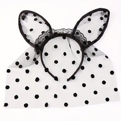 Cat Ear Headband with Removable Veil Lace Headband