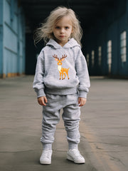 2pcs Deer Print Hoodies Pants Set For Kids Spring Fall Sports