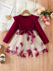 Kid Girl Butterfly Embroidery Tulle Ruffle Sleeve Dress