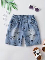 Skeleton Dinosaur Print Boys Denim Shorts