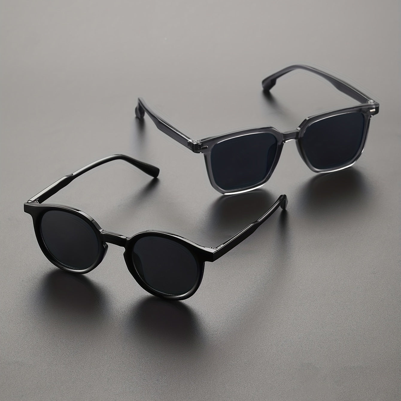 2 Pairs Men's Classic Square Frame Sunglasses with Case