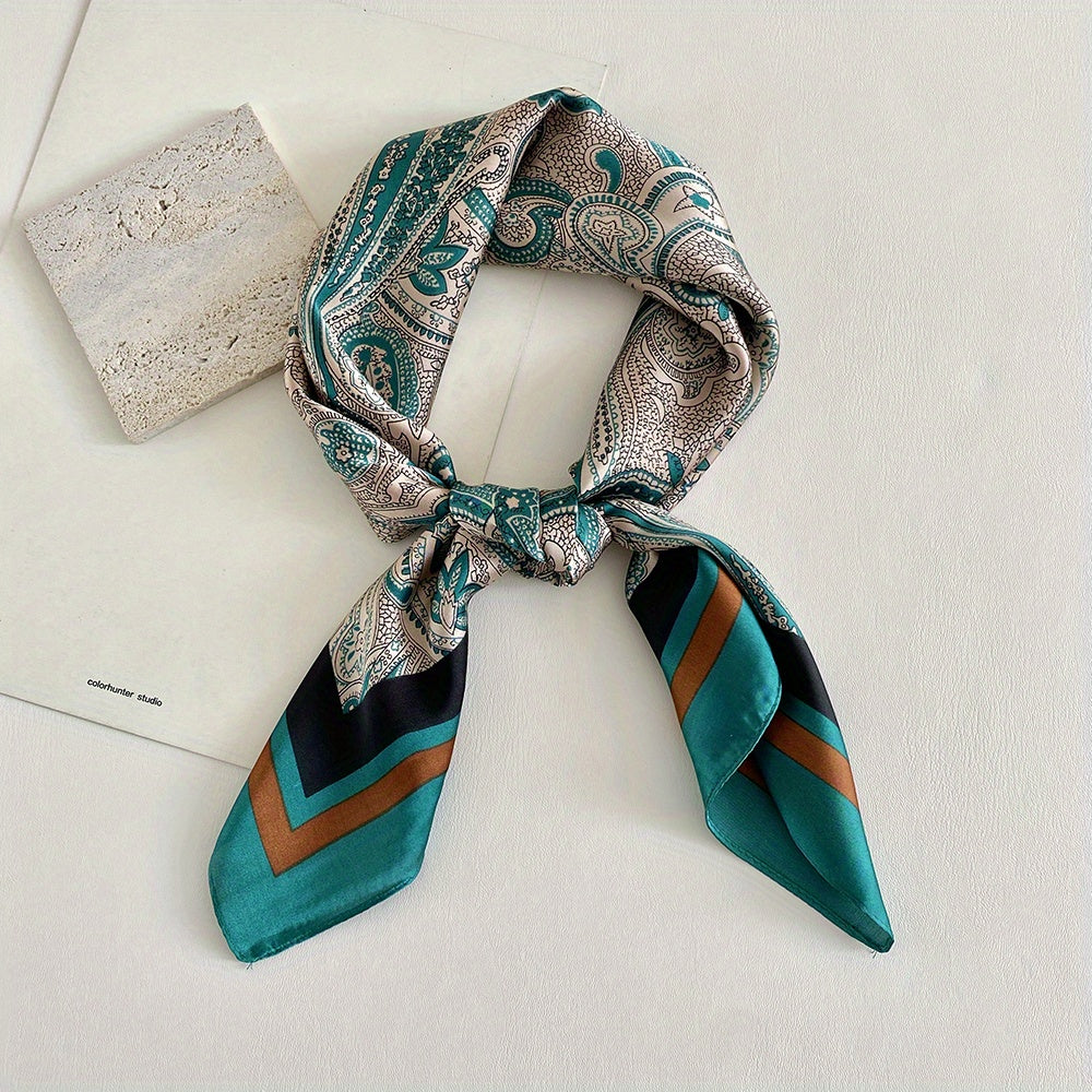 Flower Paisley Print Bandana Square Scarf Satin Neckerchief