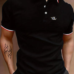 Men's L Graphic Polo Shirt Casual Stretch Lapel Button Short Sleeve Shirt