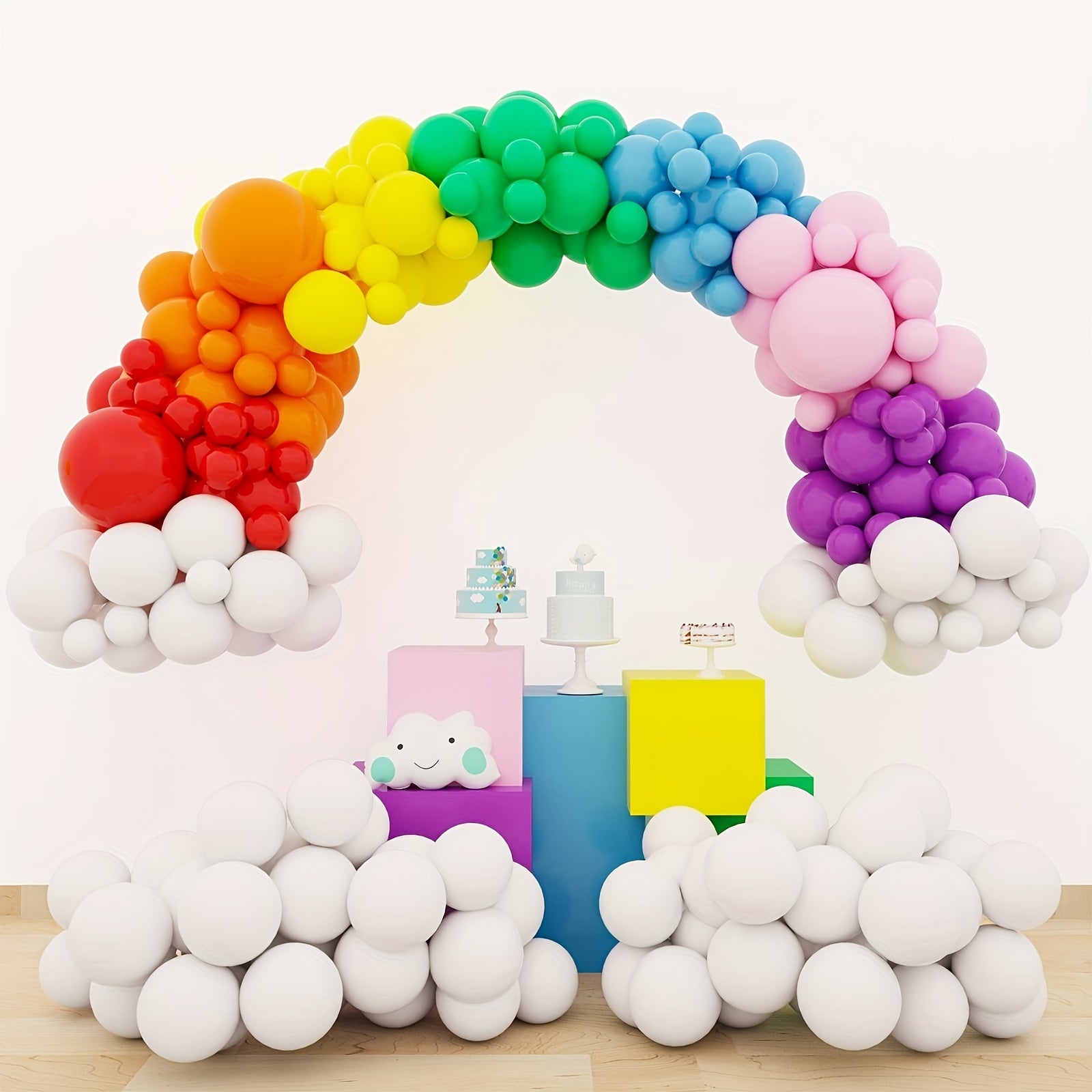 138pcs Colored Balloons Arch Set with Chains and Ribbons