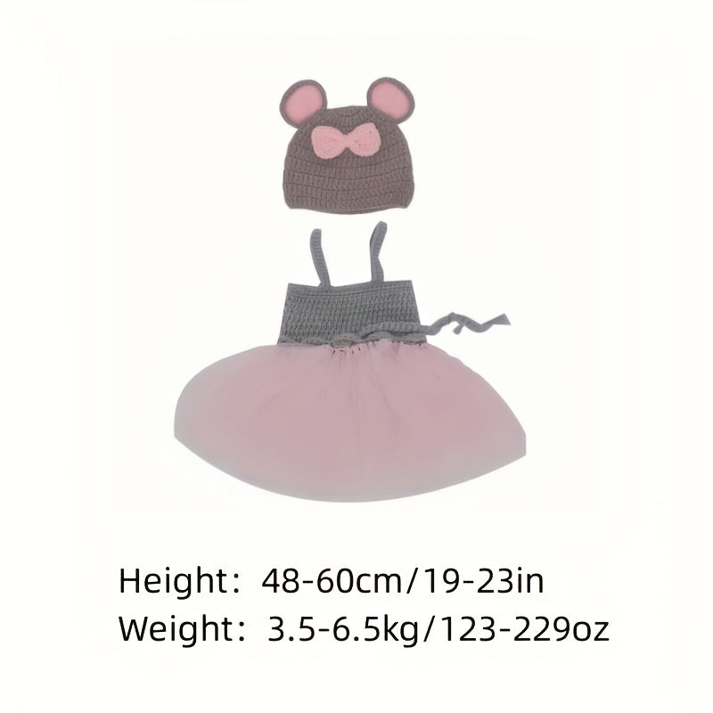 Mouse Gauze Dress & Wool Set for Newborn Photo Shoots