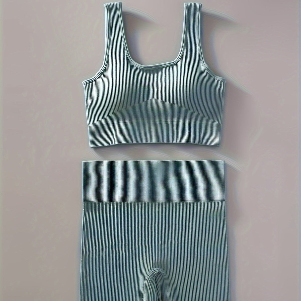 Women's Ribbed U Neck Sports Bra & Shorts Set for Yoga & Fitness