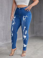  High Rise Skinny Jeans with Graphic Print