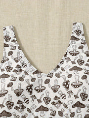  Sexy Mushroom Print V Neck Cut Out One Piece Swimsuit