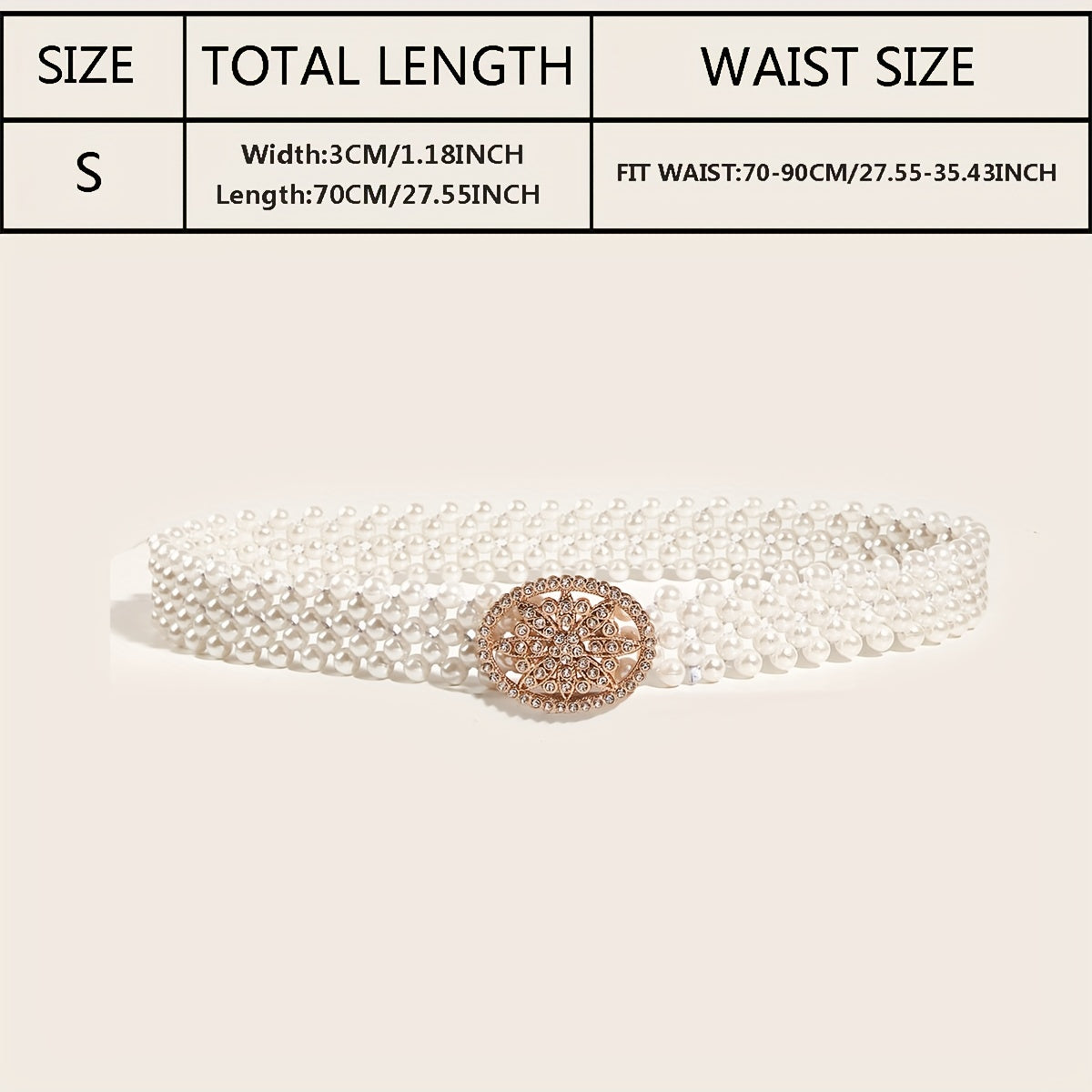 Elastic Faux Pearl Belt with Rhinestone Buckle for Women Dress