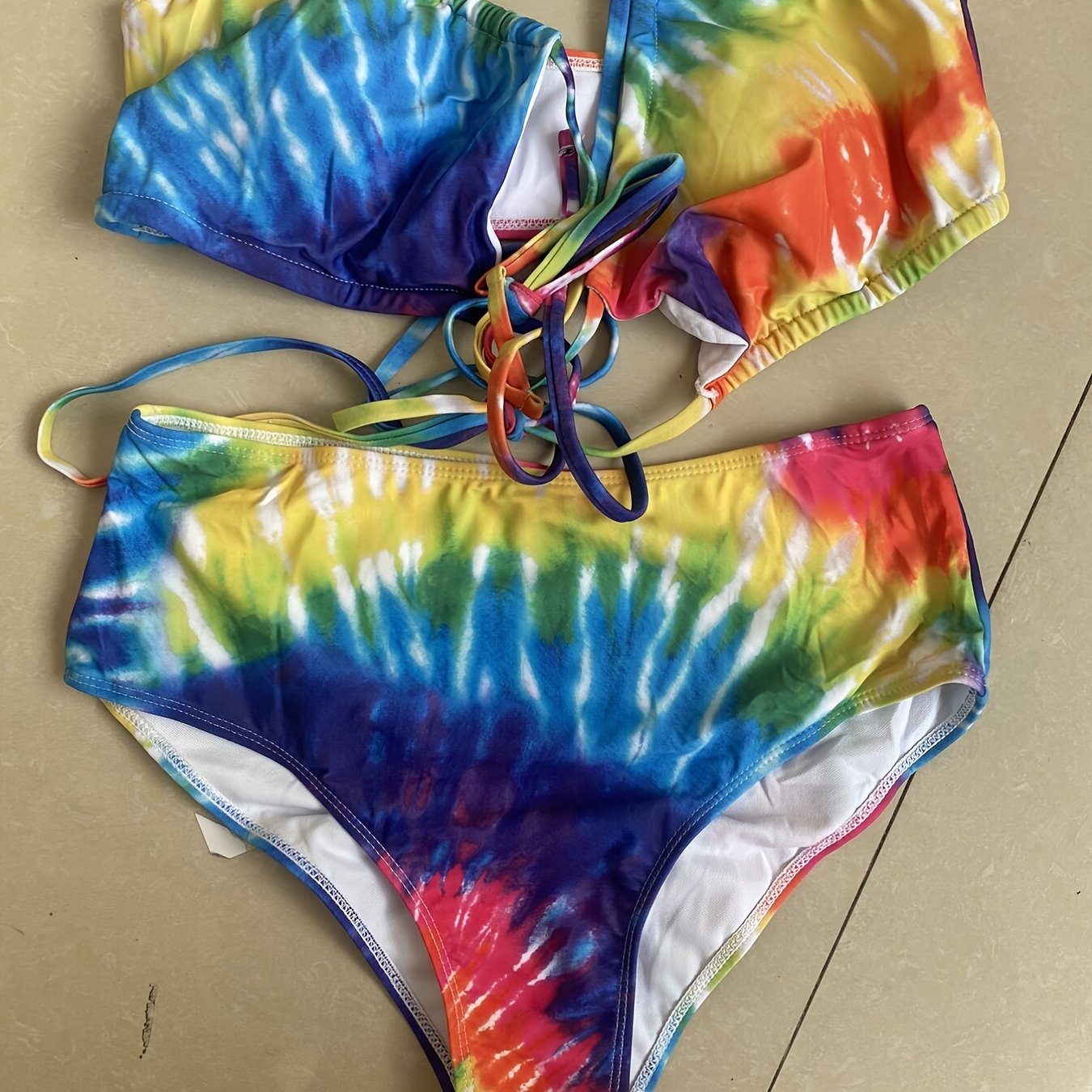  Tie Dye Strappy Cut Out Bikini Two Piece Set
