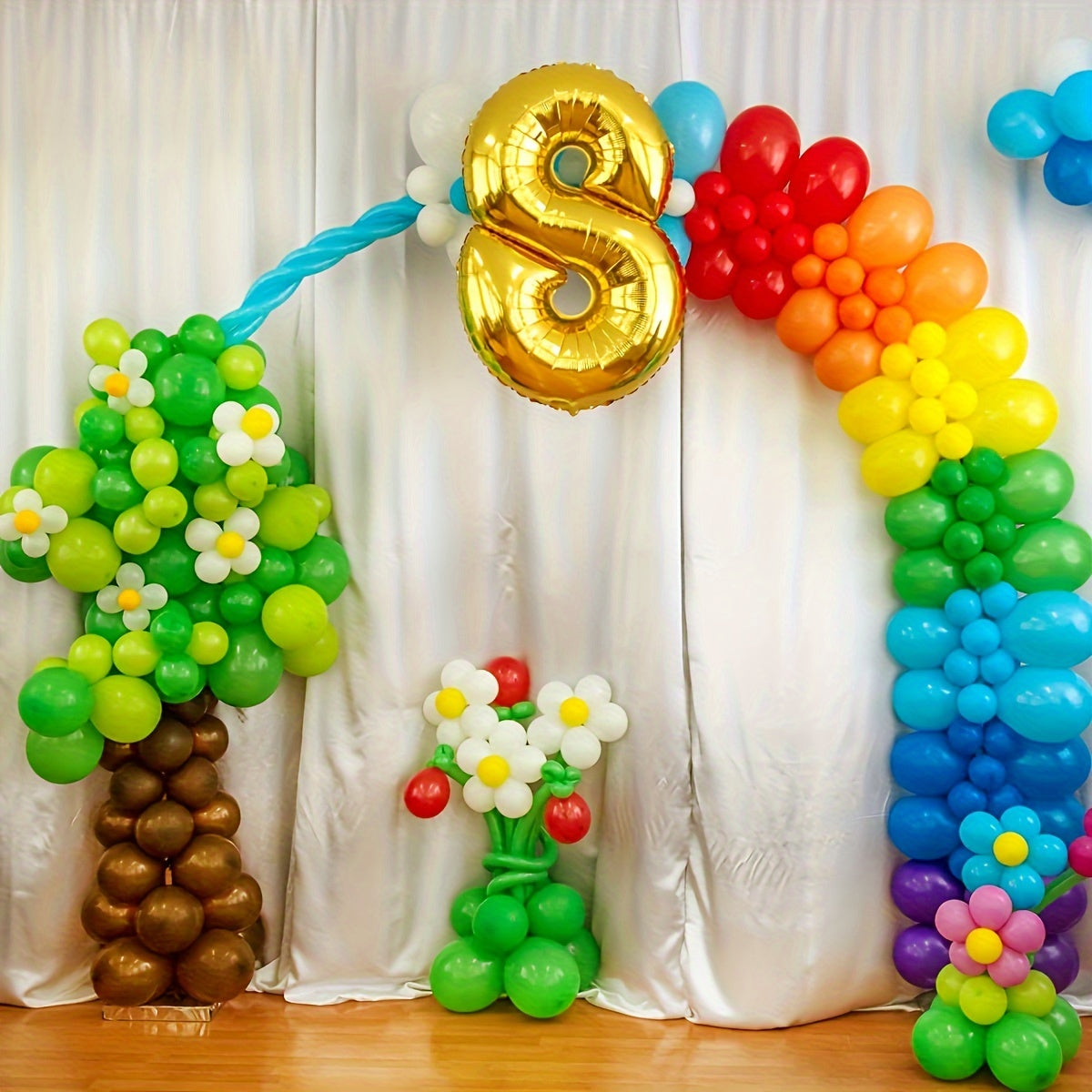 138pcs Colored Balloons Arch Set with Chains and Ribbons