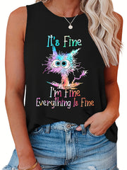  Casual Tank Top Women's Plus Slogan & Graphic Print Round Neck Tank