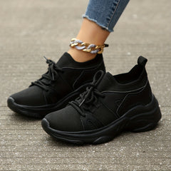 Women's Chunky Sneakers Breathable Knit Lace Up Comfy Walking Shoes