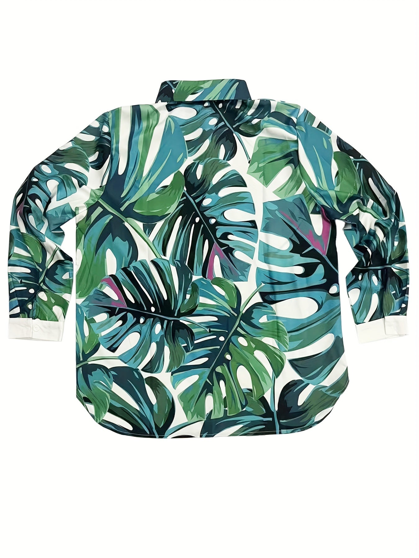  Tropical Print Button Up Long Sleeve Shirt Top