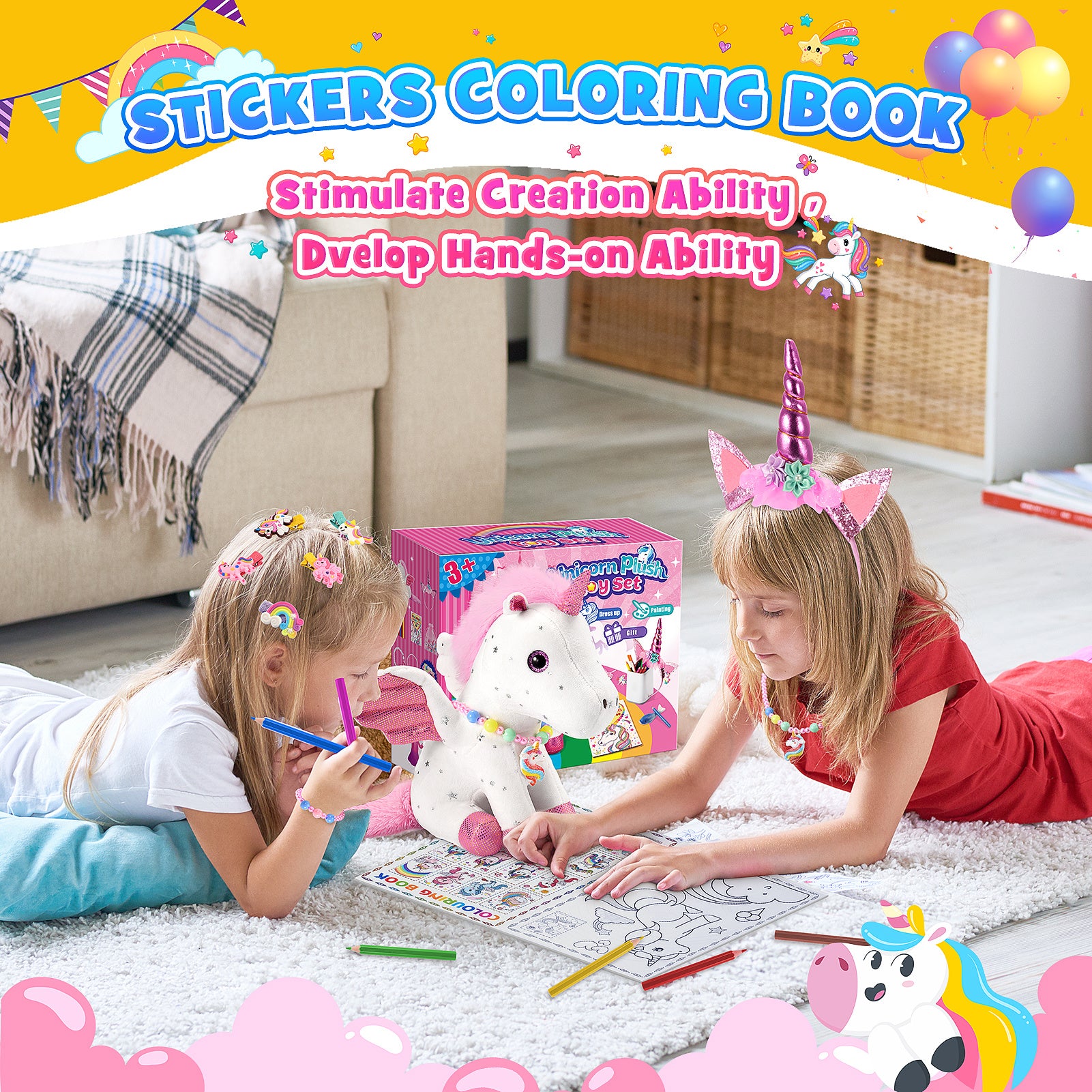 Girls Stuffed Unicorn Plush Set Toys Age 3