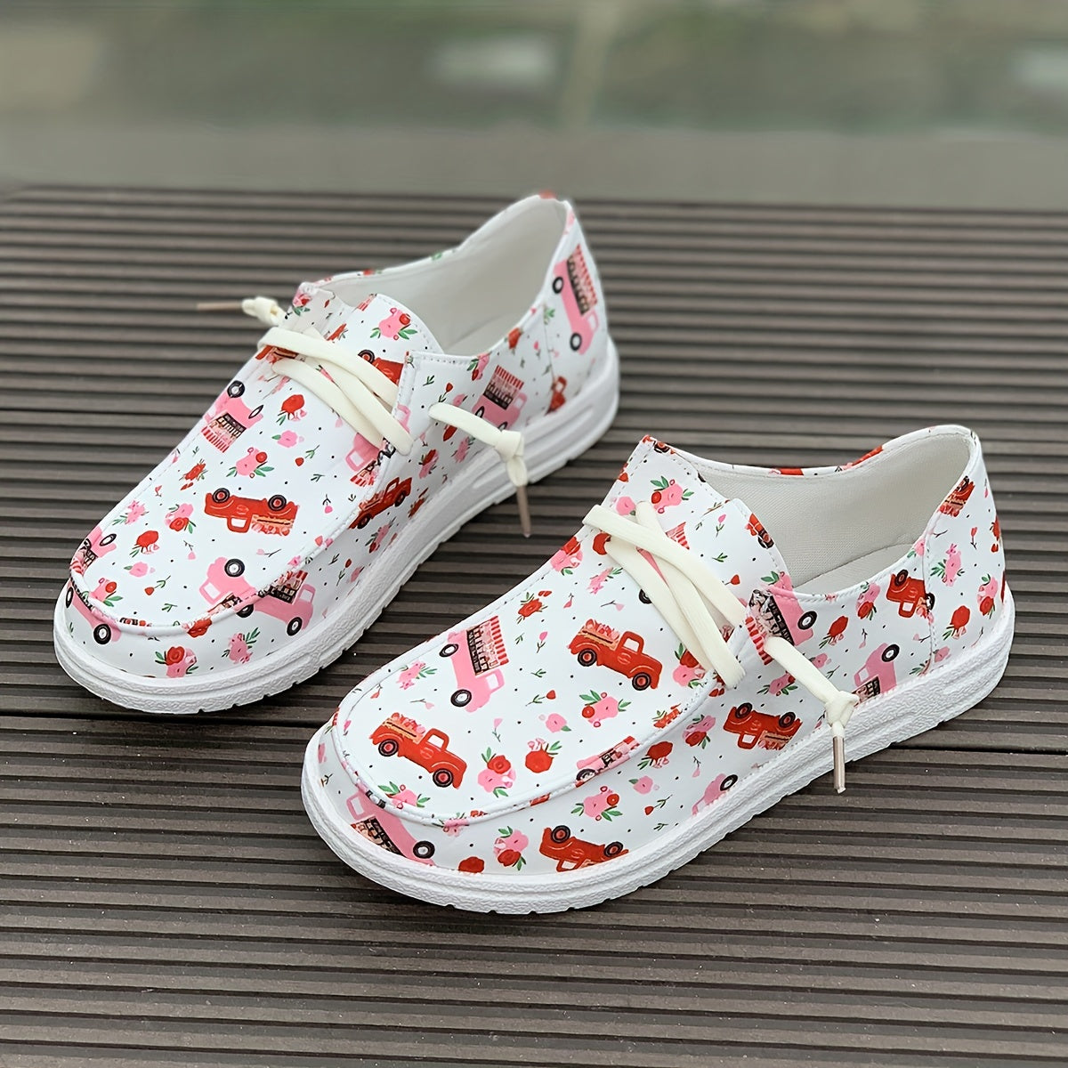 Women's Skateboard Shoes Rose Happy Truck Cartoon Flat Lace-up Canvas