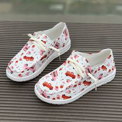 Women's Skateboard Shoes Rose Happy Truck Cartoon Flat Lace-up Canvas