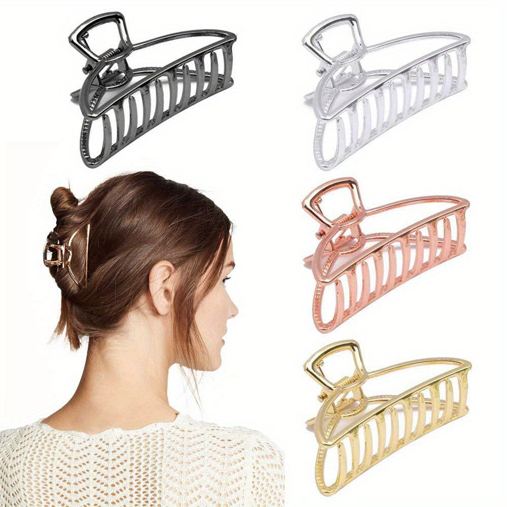4pcs Metal Hair Claw Clip Y2K Hollow Banana Large Non Slip Styling Accessory