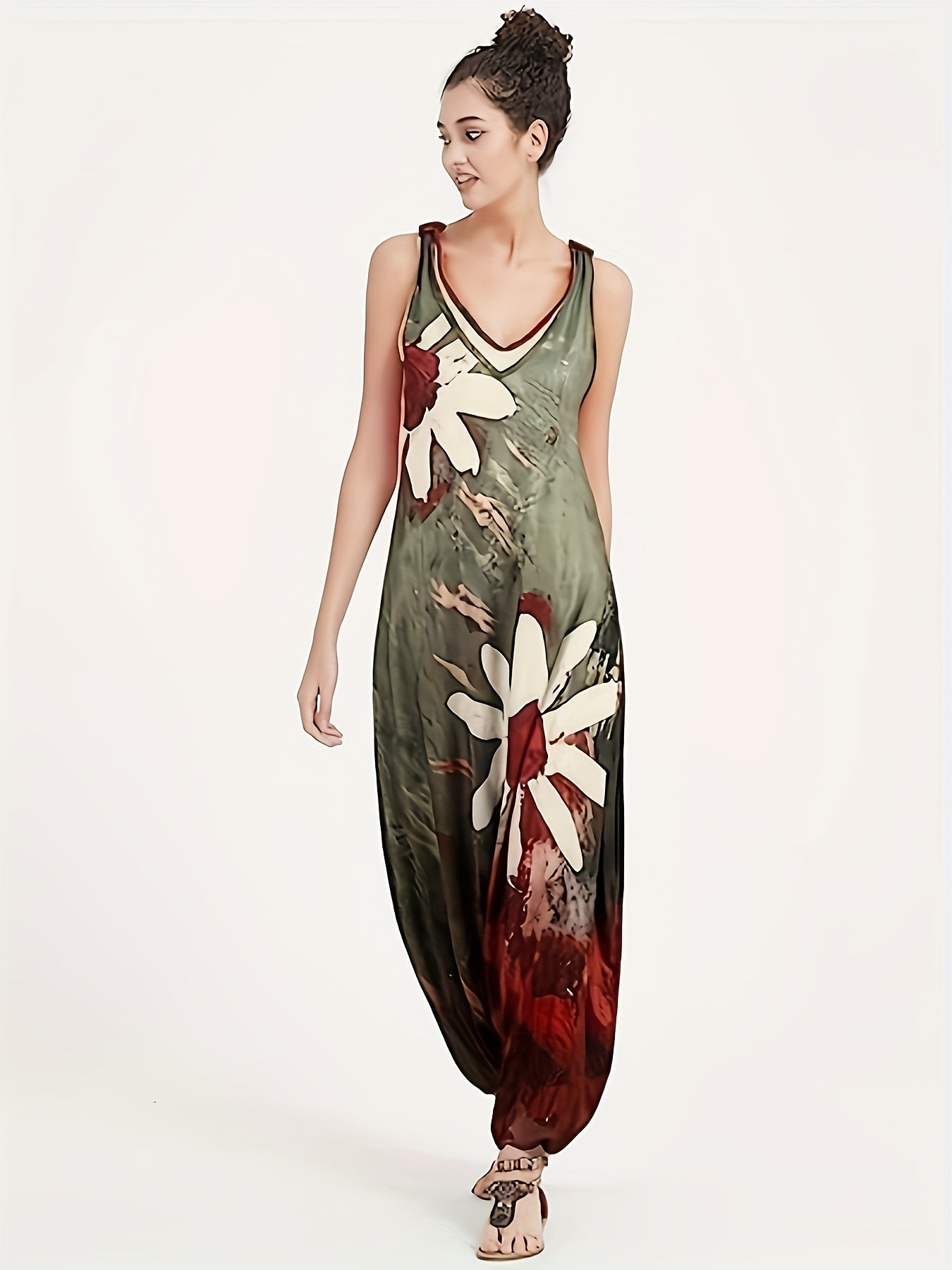  Graphic Print Drop Crotch Jumpsuit