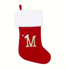 50cm Red Velvet Initial Christmas Stockings Embroidered Letter Stockings