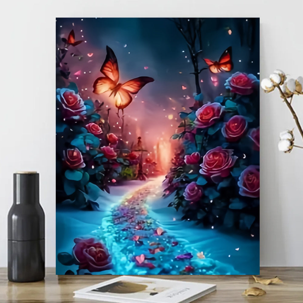 Butterfly Rose & Luminous Mushroom Paint by Numbers Kit, 40x50, Unframed