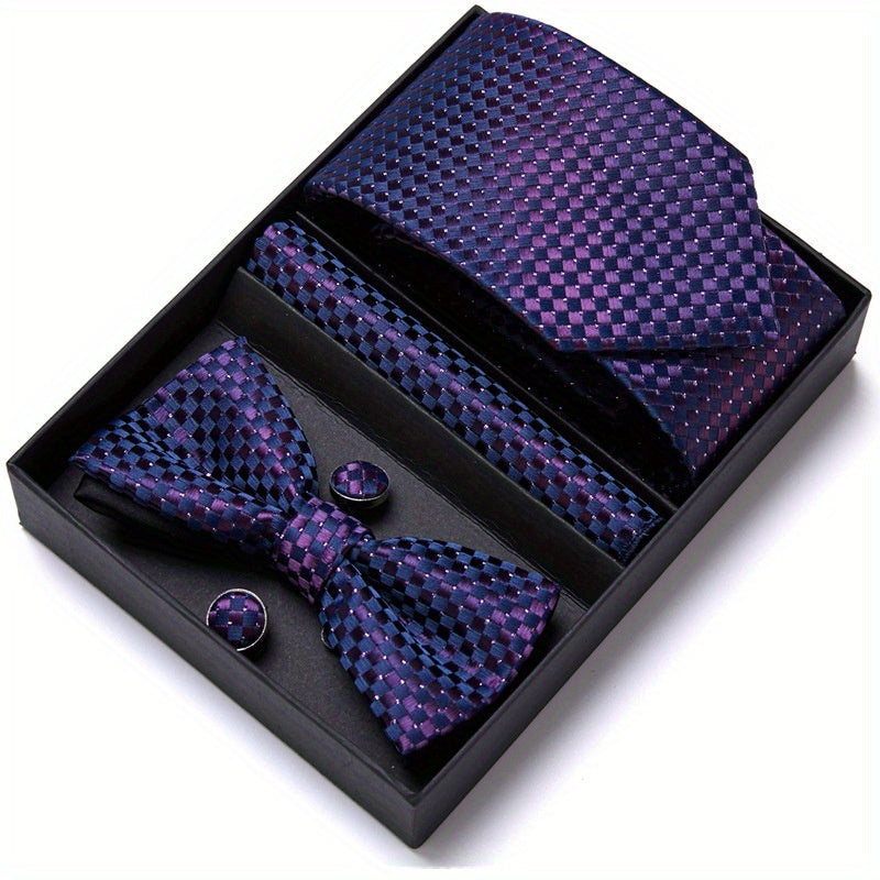 Men's Bow Tie Set 6 piece Set Tie Bow Tie Square Scarf Cufflinks Red Series