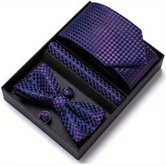 Men's Bow Tie Set 6 piece Set Tie Bow Tie Square Scarf Cufflinks Red Series