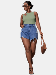  Solid Cut Out Mock Neck Tank Top