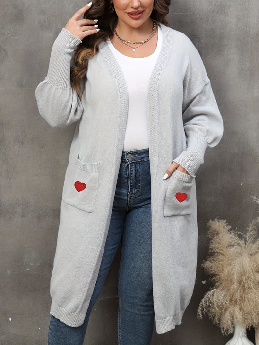  Heart Print Lantern Sleeve Cardigan