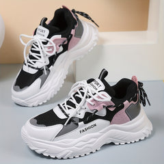 Women's Block Faux Leather Heighten Chunky Sneakers Casual